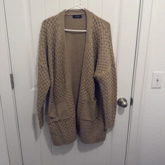 Dokotoo Women's Caramel Colored Open Cardigan Waffle Weave Pattern Size 2XL - Picture 1 of 6